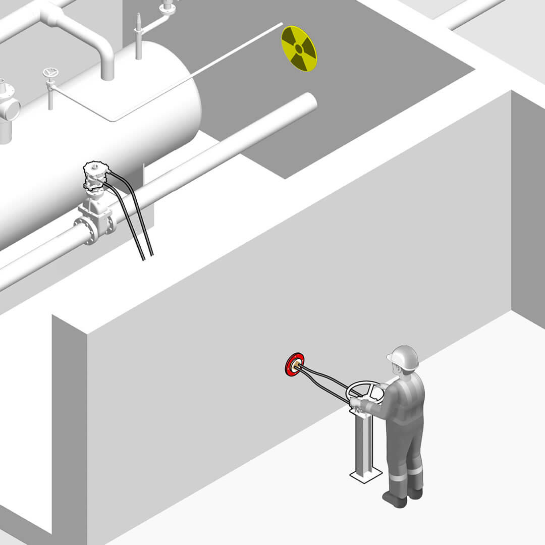 FlexiDrive remote valve operator for operating manual valves in dangerous areas.