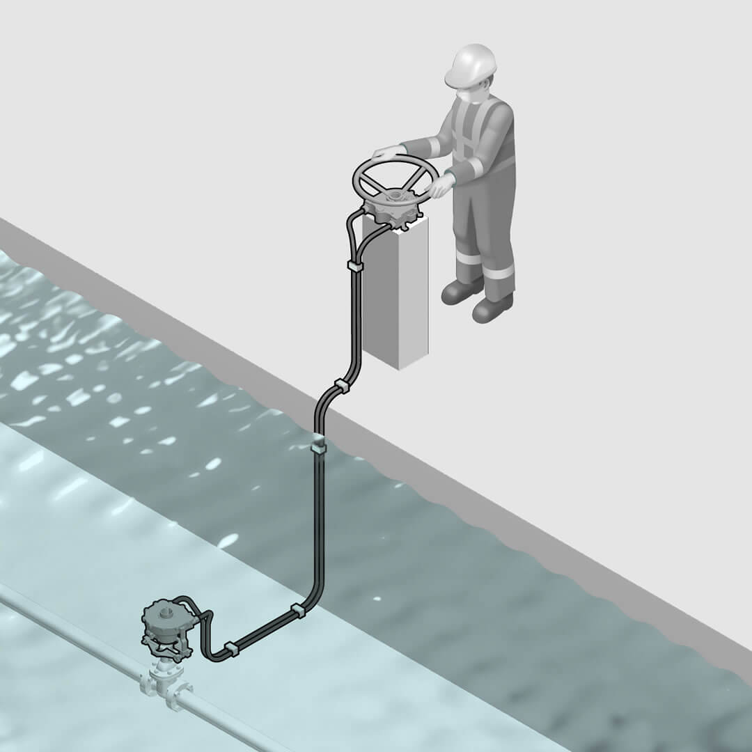 Remote valve operator for operating submerged manual valves