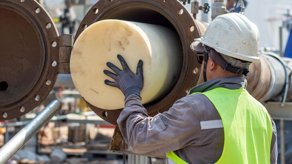 Pi being loaded during pipeline pigging