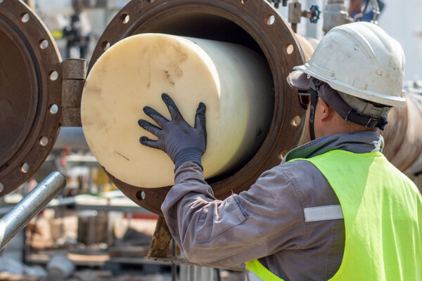 Pi being loaded during pipeline pigging